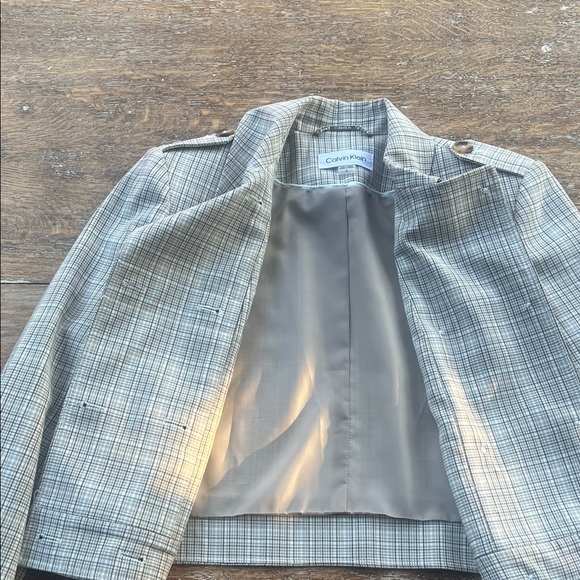 Calvin Klein Women's Checkered Blazer - Gray and Cream - Picture 2 of 4